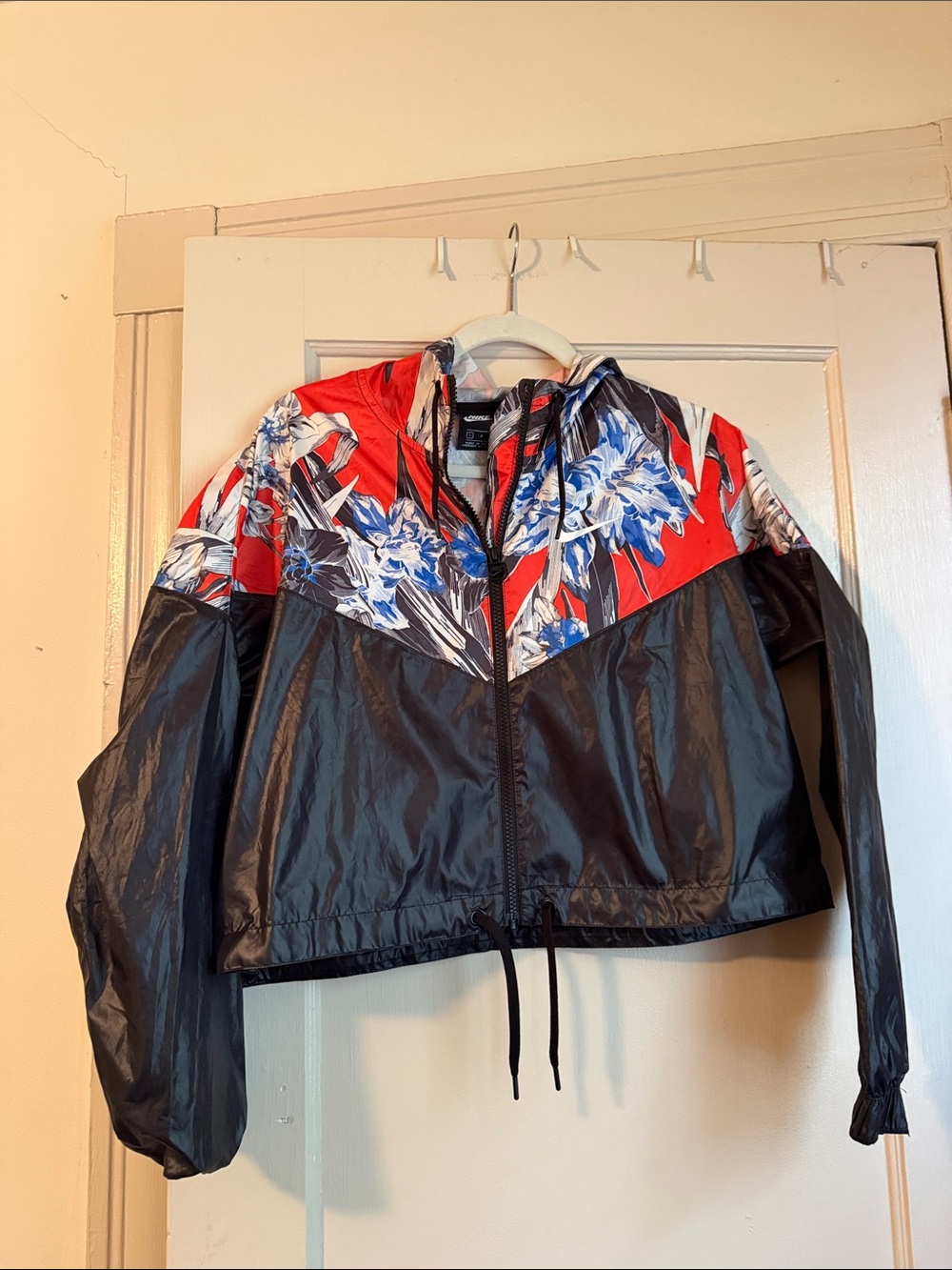 Nike Floral Colorblock Bomber Jacket - Red, Black & Blue